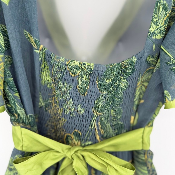 Jonathan Martin Y2K Floral Midi Dress Women's 10 Green Empire Waist Fairy Boho - Picture 9 of 16